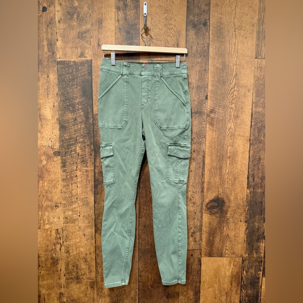 Spanx Women's Stretch Twill Ankle Cargo Pants large green EUC